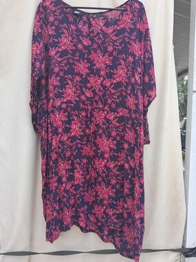Lands' End Navy Dress with Bright Pink Floral Midi